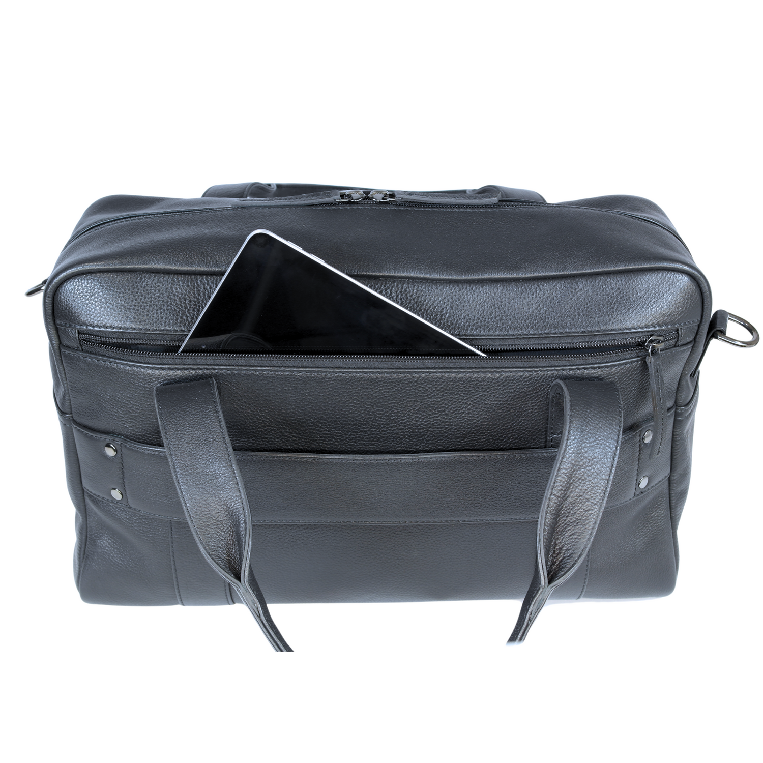 Rear view of Stratos Max flight bag with iPad pocket and roller case strap